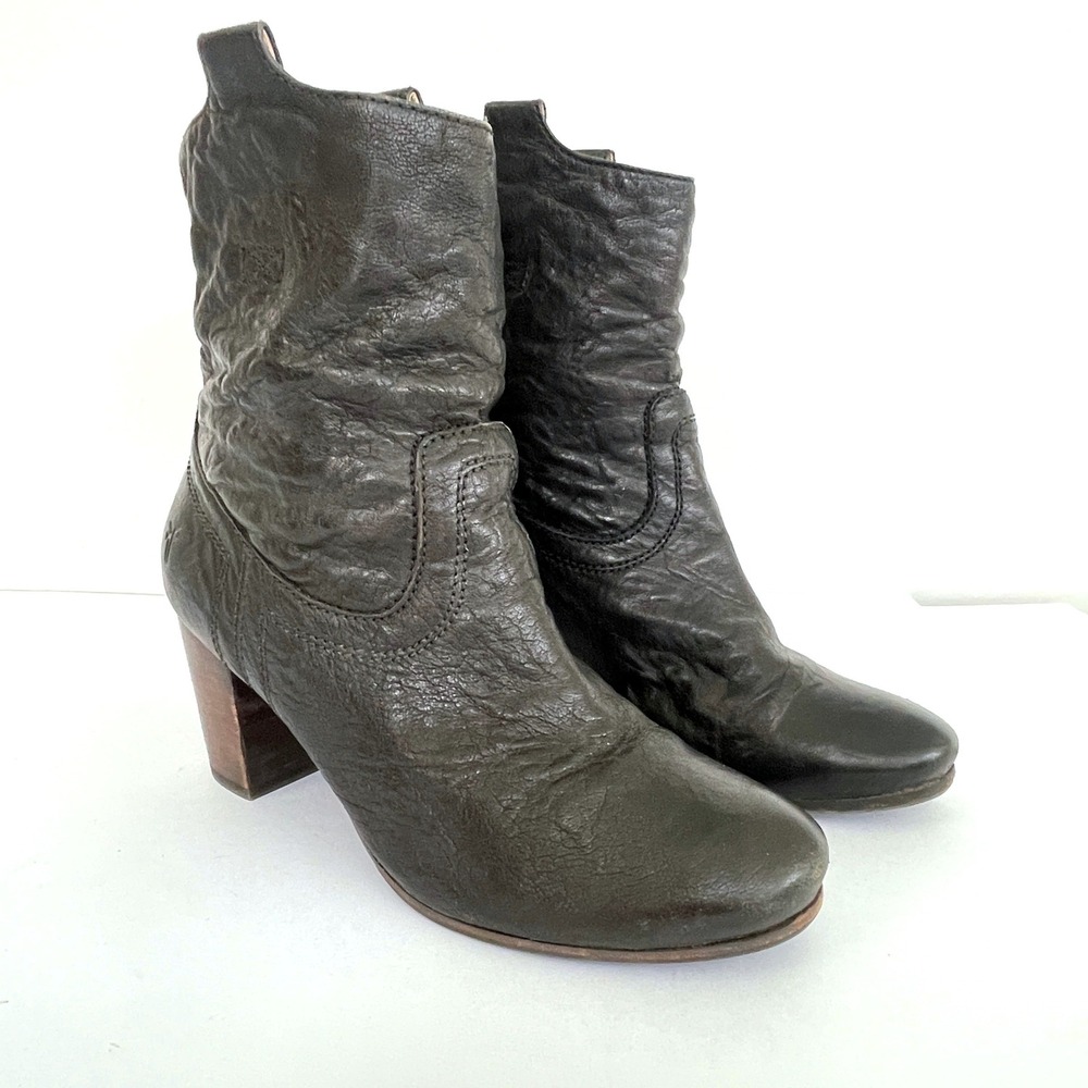 Frye Carson Mid Heel Short Black Shortie Leather Western Cowboy Boots 8M 3476463